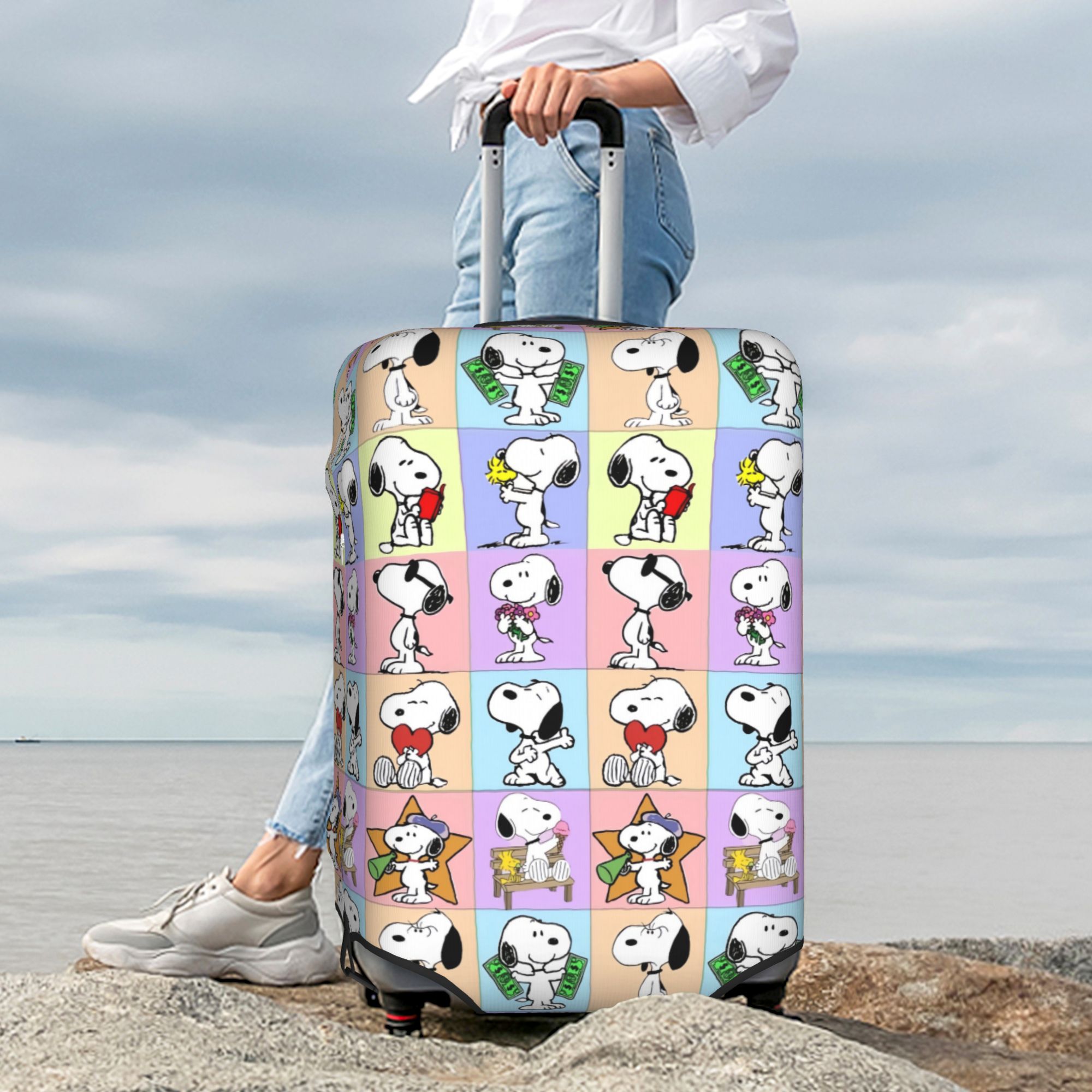 Luggage Cover Protector - Anime Dog Checkered Plaid S-Snoopy Luggage